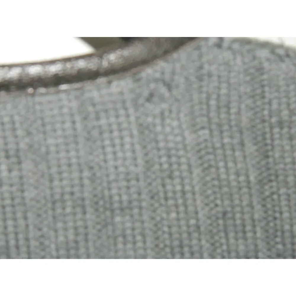 Tory Burch Sweater Cardigan Size Large Gray Wool‎ Leather Trim Round Neck Zip Up